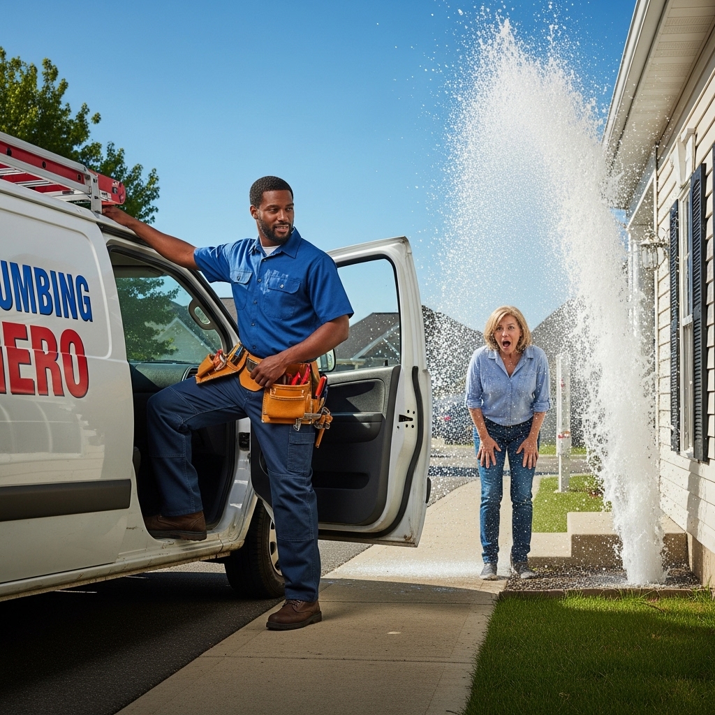 Plumber fixing a leaking pipe under a sink with tools.